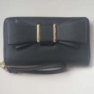 Betsey Johnson Black Clutch with Gold Bow Accent